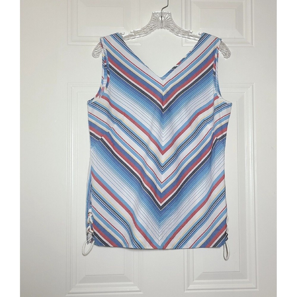 Brooks Brothers Top Womens Size 8 Sleeveless Lace Up Side Striped V-Neck Cotton